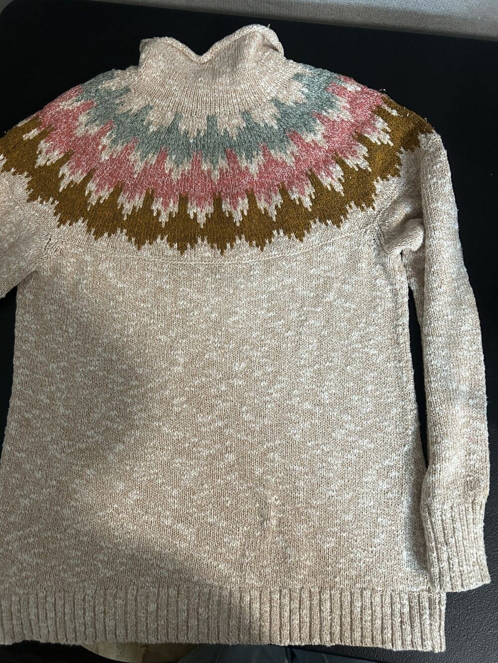 LL Bean Roll Neck Sweater M Fair Isle Funnel Nordic Scandi cabin apres winter